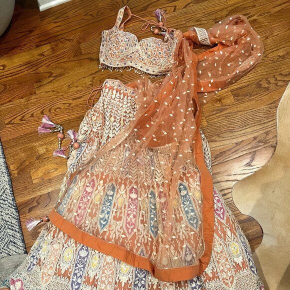 Elegant Multicolor Lehenga with Orange Accents - Picture 1 of 2